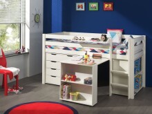 Funktionsbett >PINO< in Bett Kiefer massiv, Beimöbel MDF weiß lackiert