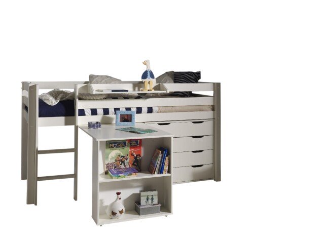 Funktionsbett >PINO< in Bett Kiefer massiv, Beimöbel MDF weiß lackiert