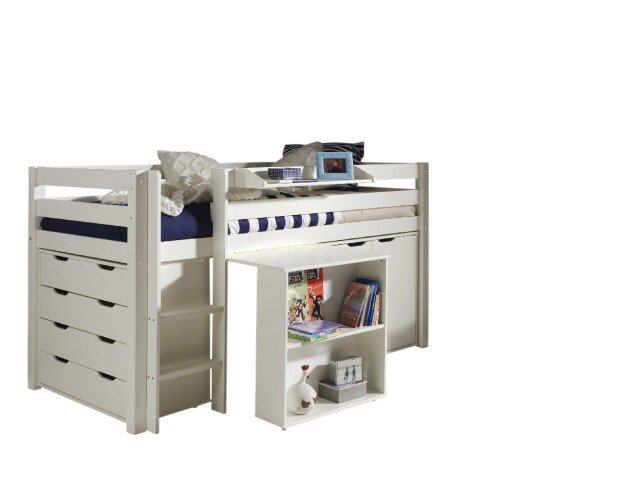 Funktionsbett >PINO< in Bett Kiefer massiv, Beimöbel MDF weiß lackiert