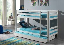Etagenbett >PINO< in Kiefer massiv weiß lackiert - 210x140x105 (BxHxT)