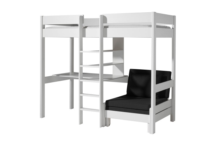 Hochbett >PINO< in Kiefer massiv weiß lackiert - 208x175 (BxH)