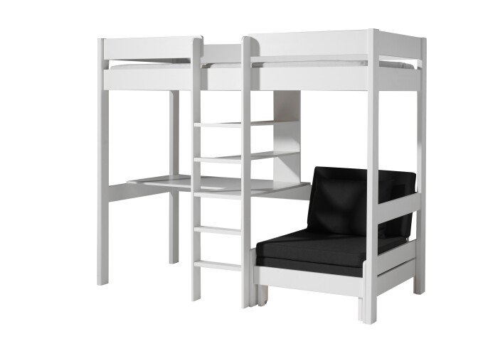 Hochbett >PINO< in Kiefer massiv weiß lackiert - 208x175 (BxH)