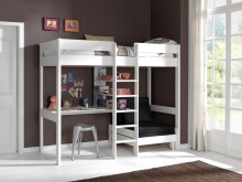 Hochbett >PINO< in Kiefer massiv weiß lackiert - 208x175 (BxH)
