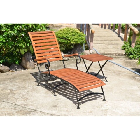 Gartenliege >Wien< in braun aus Eukalyptus  - 64x89x136cm (BxHxT)