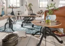 Drehhocker >IRON< in Natur / schwarz aus Massivholz...