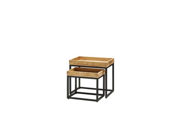 Satztisch >IRON< in braun / schwarz aus Massivholz / Metall - 50x45x30cm (BxHxT)