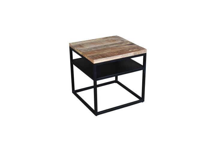 Couchtisch >IRON< in braun / schwarz aus Massivholz / Metall - 50x52x50 (BxHxT)