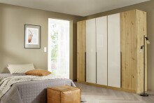 Drehtürenschrank >Artemis< in Eiche Artisan / Glas champagne - glä