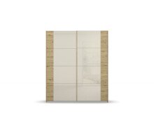 Schwebetürenschrank >Artemis< in Eiche Artisan / Glas champagne - glänzend