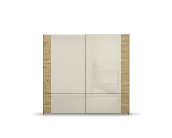 Schwebetürenschrank >Artemis< in Eiche Artisan / Glas champagne - glänzend