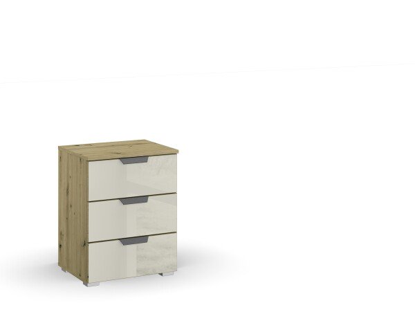 Nachttisch >Artemis< in Eiche Artisan / Glas champagner - glänzend