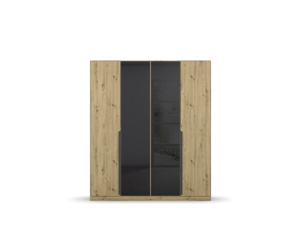 Drehtürenschrank >Artemis< in Eiche Artisan / Glas basalt - 181x210x54 (BxHxT)