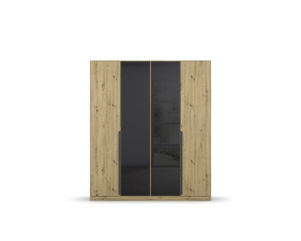 Drehtürenschrank >Artemis< in Eiche Artisan / Glas basalt - 181x210x54 (BxHxT)