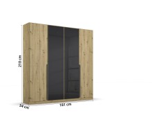 Drehtürenschrank >Artemis< in Eiche Artisan / Glas basalt - 181x210x54 (BxHxT)