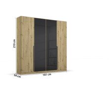 Drehtürenschrank >Artemis< in Eiche Artisan / Glas basalt - 181x210x54 (BxHxT)