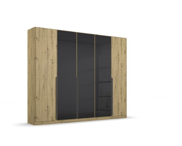 Drehtürenschrank >Artemis< in Eiche Artisan / Glas basalt - 226x210x54 (BxHxT)