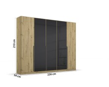 Drehtürenschrank >Artemis< in Eiche Artisan / Glas basalt - 226x210x54 (BxHxT)