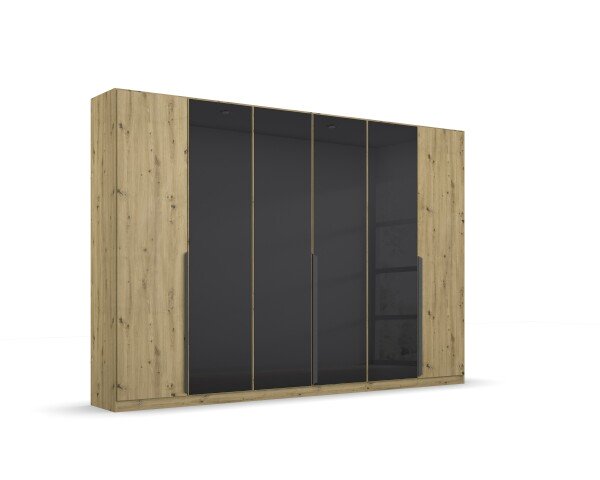 Drehtürenschrank >Artemis< in Eiche Artisan / Glas basalt - 271x210x54 (BxHxT)