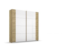 Schwebetürenschrank >Artemis< in Eiche Artisan / Kristallweißglas