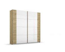 Schwebetürenschrank >Artemis< in Eiche Artisan / Kristallweißglas