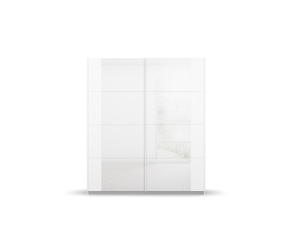Schwebetürenschrank >Artemis< in alpinweiß / Kristallweißglas