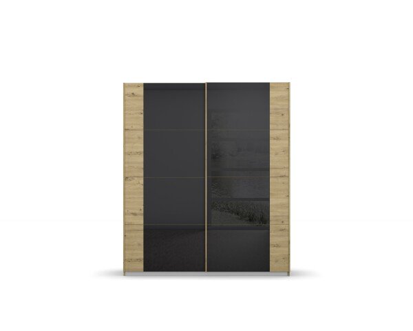 Schwebetürenschrank >Artemis< in Eiche Artisan / Glas basalt aus Holzwerkstoffe