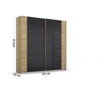 Schwebetürenschrank >Artemis< in Eiche Artisan / Glas basalt aus Holzwerkstoffe