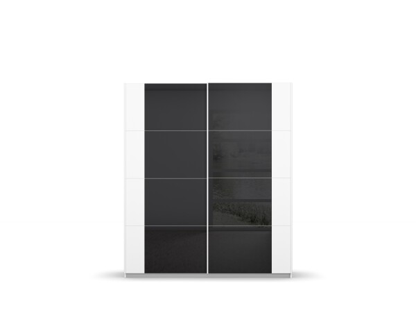 Schwebetürenschrank >Artemis< in alpinweiß / Glas basalt - 181x210x62 (BxHxT)