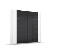 Schwebetürenschrank >Artemis< in alpinweiß / Glas basalt - 181x210x62 (BxHxT)