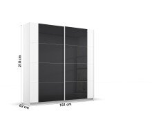 Schwebetürenschrank >Artemis< in alpinweiß / Glas basalt - 181x210x62 (BxHxT)