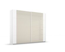 Schwebetürenschrank >Artemis< in alpinweiß  / Glas champagner - glänzend