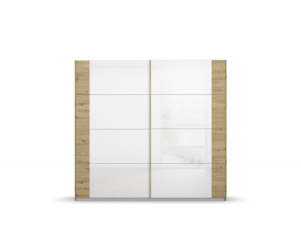 Schwebetürenschrank >Artemis< in Eiche Artisan / Kristallweißglas