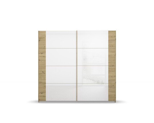 Schwebetürenschrank >Artemis< in Eiche Artisan / Kristallweißglas