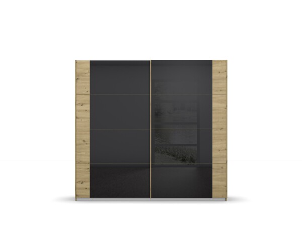 Schwebetürenschrank >Artemis< in Eiche Artisan / Glas basalt