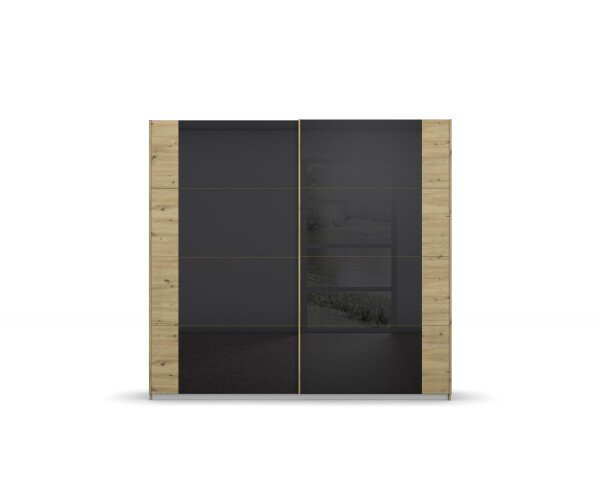 Schwebetürenschrank >Artemis< in Eiche Artisan / Glas basalt