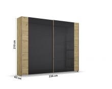 Schwebetürenschrank >Artemis< in Eiche Artisan / Glas basalt