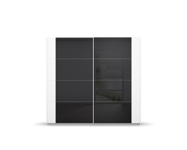 Schwebetürenschrank >Artemis< in alpinweiß / Glas basalt
 - 226x210x62 (BxHxT)