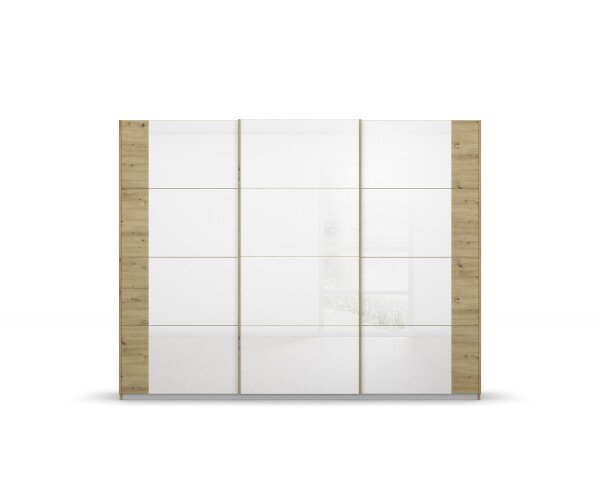 Schwebetürenschrank >Artemis< in Eiche Artisan / Kristallweißglas