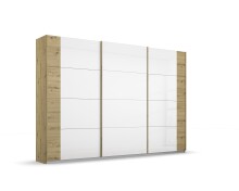 Schwebetürenschrank >Artemis< in Eiche Artisan / Kristallweißglas