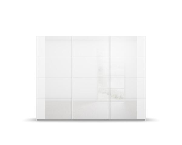 Schwebetürenschrank >Artemis< in alpinweiß / Kristallweißglas