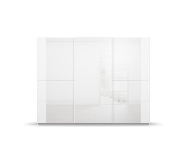 Schwebetürenschrank >Artemis< in alpinweiß / Kristallweißglas