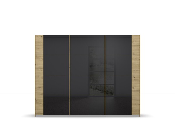 Schwebetürenschrank >Artemis< in Eiche Artisan / Glas basalt aus Holzwerkstoffe