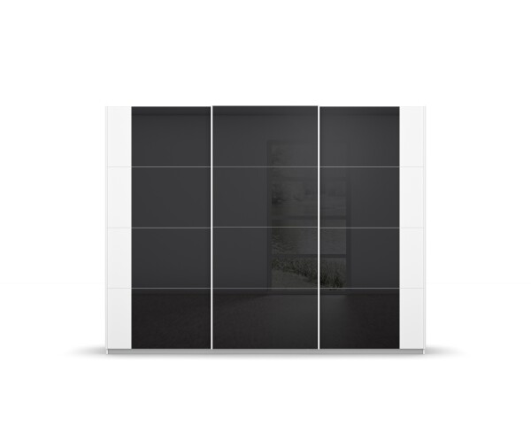 Schwebetürenschrank >Artemis< in alpinweiß / Glas basalt
 - 271x210x62 (BxHxT)