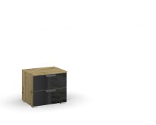 Nachttisch >Artemis< in Eiche Artisan / Glas basalt - 47x43x42 (BxHxT)