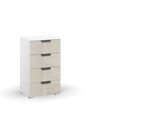Kommode >Artemis< in alpinweiß / Glas champagner - glänzend - 47x81x42 (BxHxT)