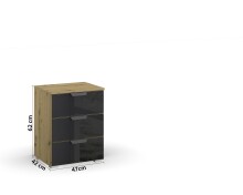 Nachttisch >Artemis< in Eiche Artisan / Glas basalt - 47x62x42 (BxHxT)