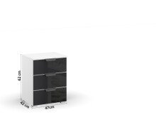 Nachttisch >Artemis< in alpinweiß / Glas basalt
 - 47x62x42 (BxHxT)