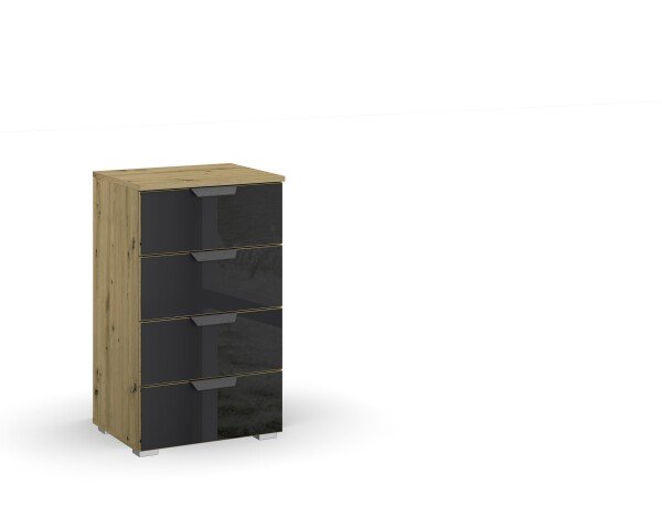 Kommode >Artemis< in Eiche Artisan / Glas basalt - 47x81x42 (BxHxT)