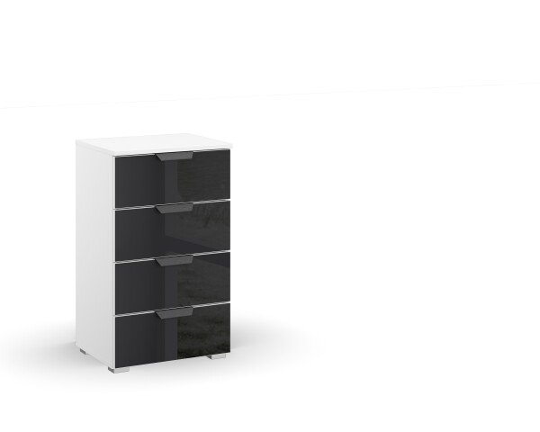 Kommode >Artemis< in alpinweiß / Glas basalt
 - 47x81x42 (BxHxT)