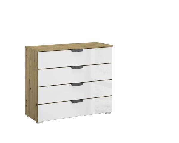 Kommode >Artemis< in Eiche Artisan / Kristallweißglas
 - 93x81x42 (BxHxT)